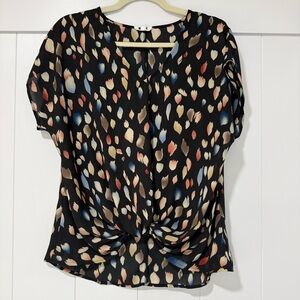 ✨ West K Black Abstract Floral Twist Front Blouse Lightweight — Size S ✨